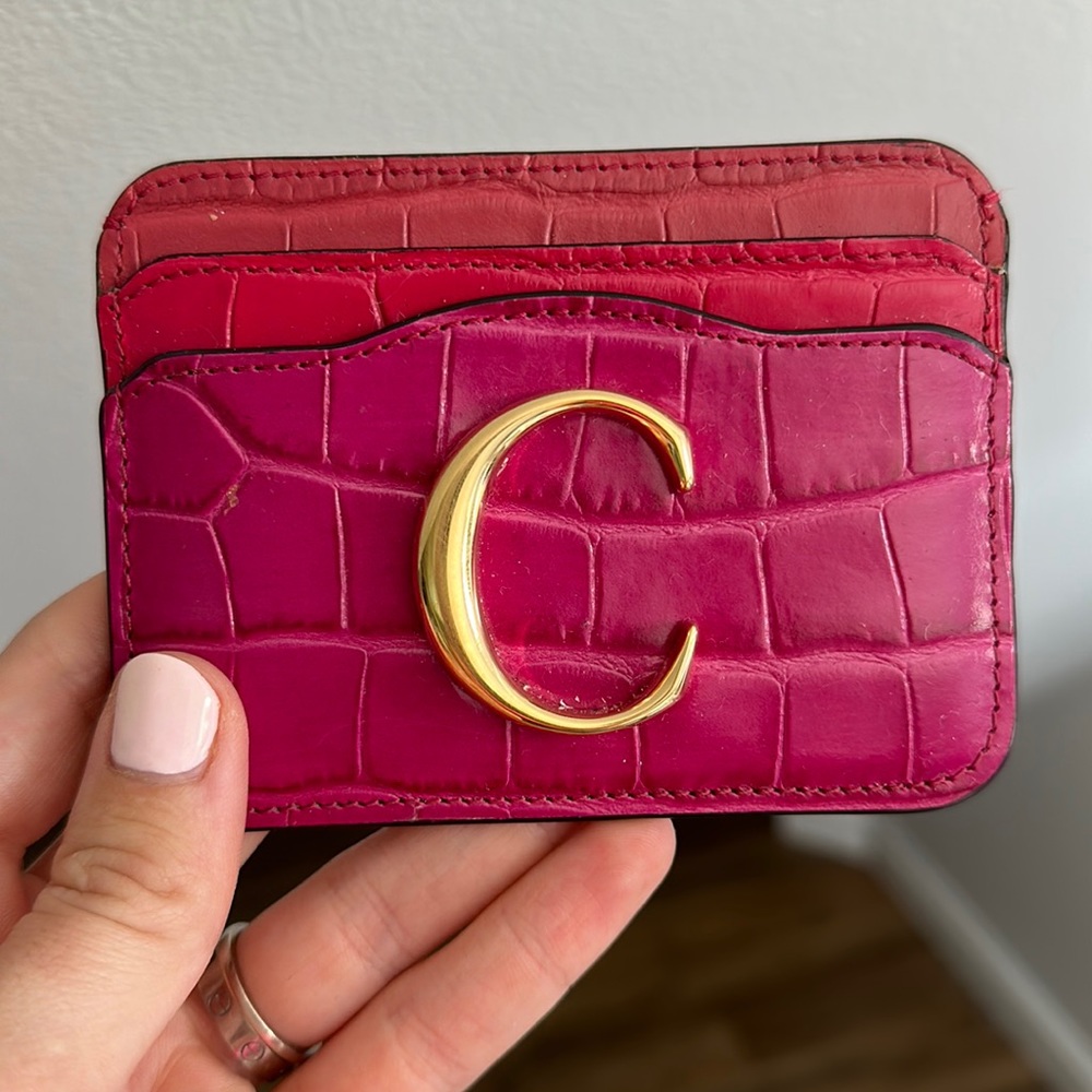 New Chloe Pink C Croc Card Holder